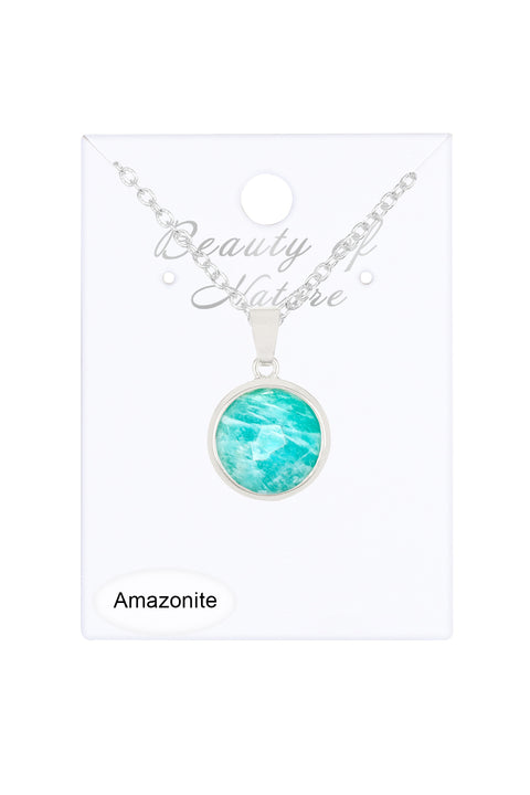 Amazonite Round Pendant Necklace - SF