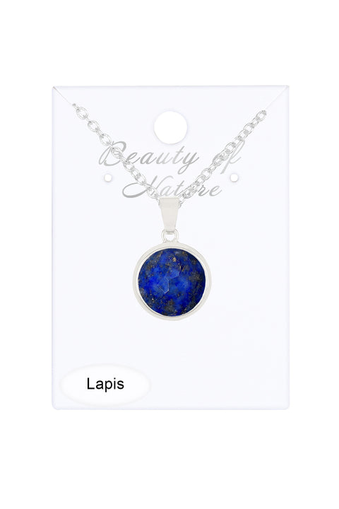 Lapis Round Pendant Necklace - SF