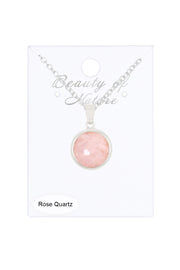 Rose Quartz Round Pendant Necklace - SF
