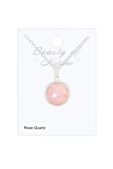 Rose Quartz Round Pendant Necklace - SF