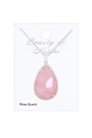 Rose Quartz Pear Cut Pendant Necklace - SF