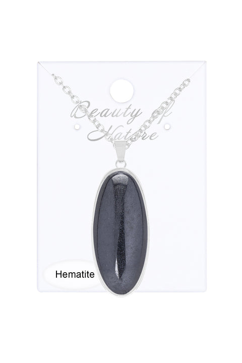 Hematite Oval Pendant Necklace - SF