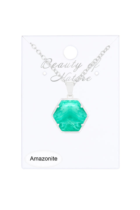 Amazonite Hexagon Pendant Necklace - SF