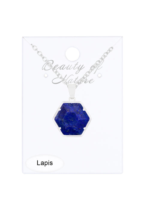 Lapis Hexagon Pendant Necklace - SF