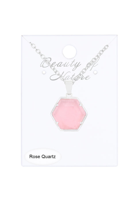 Rose Quartz Hexagon Necklace - SF
