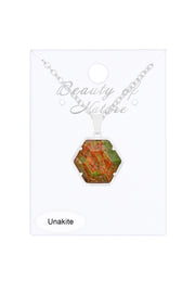 Unakite Hexagon Pendant Necklace - SF