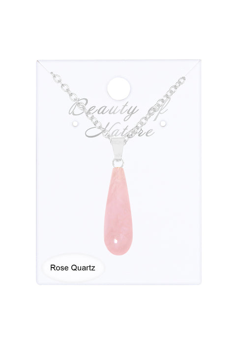Rose Quartz Teardrop Pendant Necklace - SF