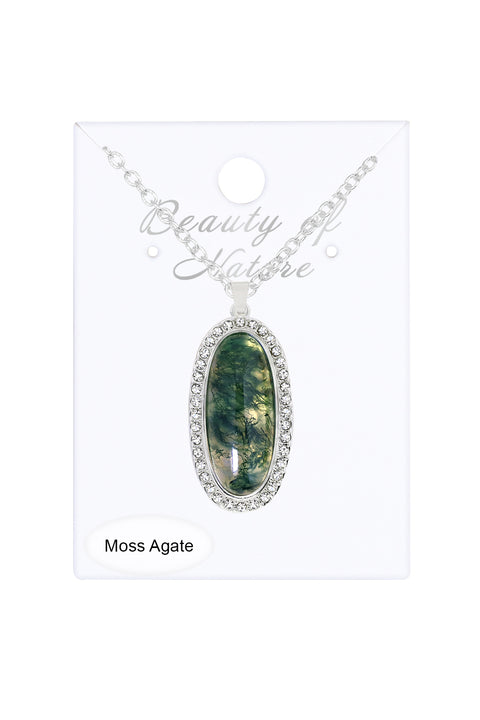 Moss Agate Halo Pendant Necklace - SF