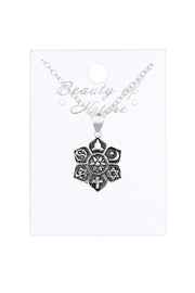 Sterling Silver Coexist Harmony Lotus Pendant Necklace - SS