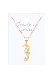 14k Gold Plated Sea Horse Pendant Necklace - GF