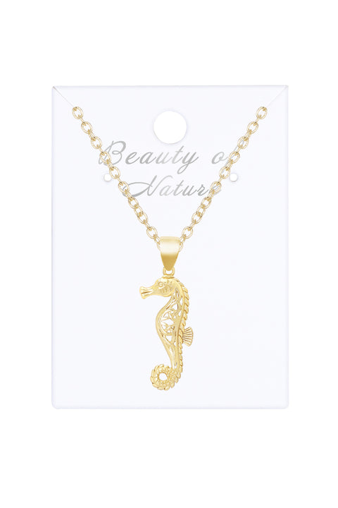 14k Gold Plated Sea Horse Pendant Necklace - GF