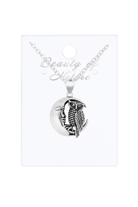 Moon & Owl Pendant Necklace - SF