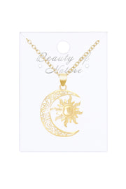 14k Gold Plated Sun & Moon Drop Pendant Necklace - GF