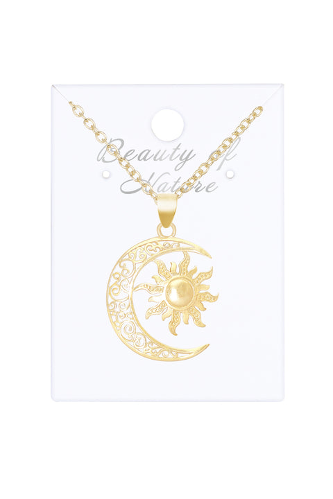 14k Gold Plated Sun & Moon Drop Pendant Necklace - GF