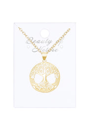 14k Gold Plated Tree Of Life Drop Pendant Necklace - GF