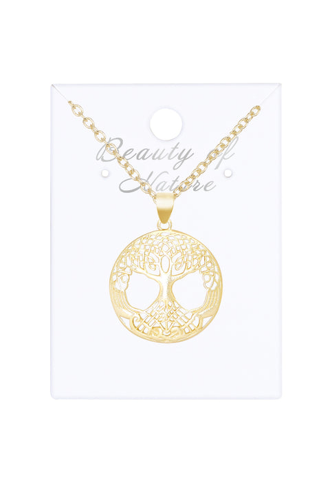 14k Gold Plated Tree Of Life Drop Pendant Necklace - GF