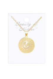 14k Gold Plated Aztec Sun Drop Pendant Necklace - GF