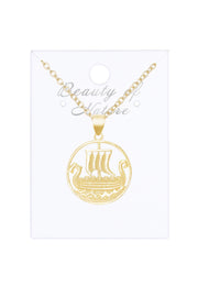 14k Gold Plated Viking Ship Pendant Necklace - GF