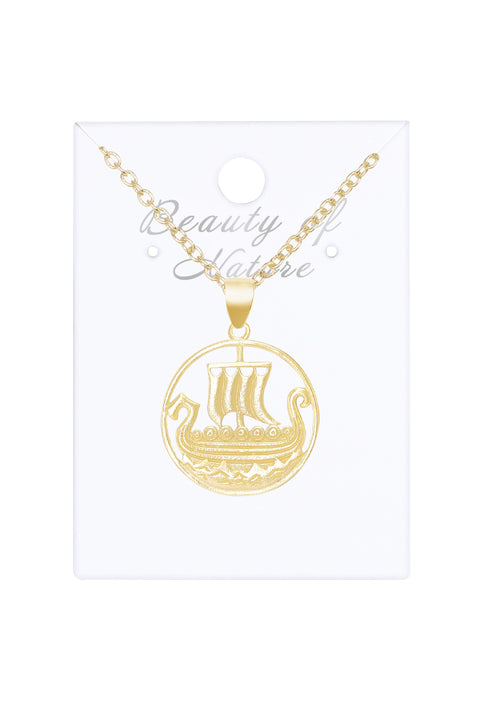 14k Gold Plated Viking Ship Pendant Necklace - GF