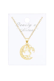14k Gold Plated Moon & Tree Drop Pendant Necklace - GF