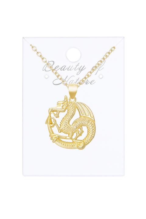 14k Gold Plated Dragon Pendant Necklace - GF