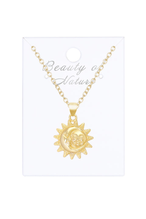 14k Gold Plated Sun & Moon Pendant Necklace - GF