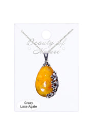 Crazy Lace Agate Floral Pendant Necklace - SF