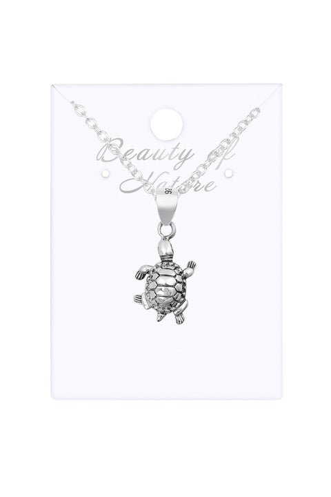 Sterling Silver Turtle Pendant Necklace - SS