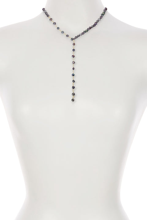 14k Gold Filled Black Freshwater Pearl Y Necklace - GF