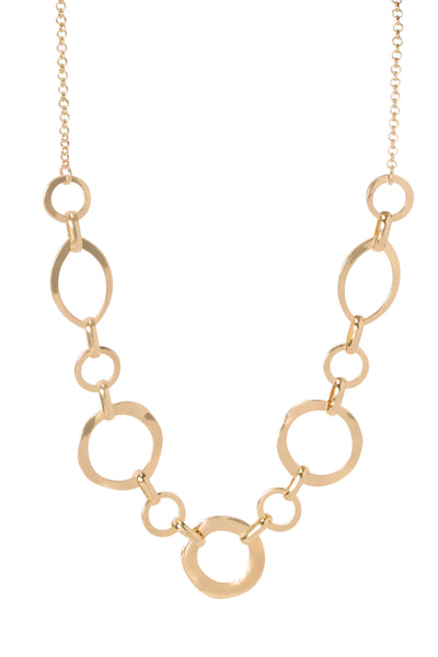 14k Gold Circle & Ellipse Link Statement Necklace - GP