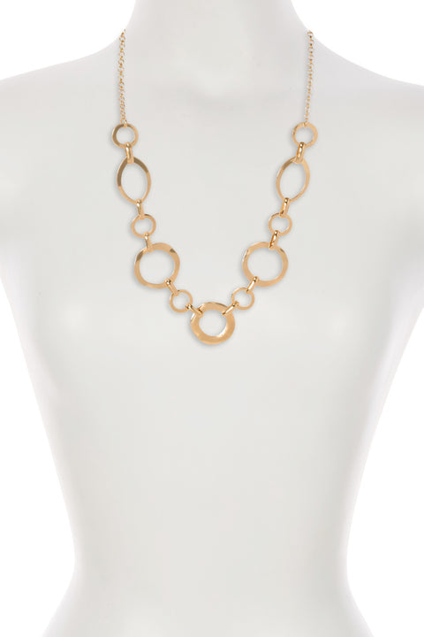 14k Gold Circle & Ellipse Link Statement Necklace - GP