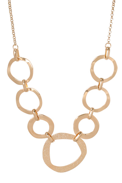 14k Gold Hammered Halo Link Statement Necklace - GP