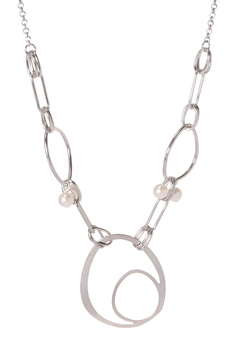 Faux Pearl & Orbit Lines Statement Necklace - SP
