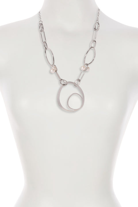 Faux Pearl & Orbit Lines Statement Necklace - SP