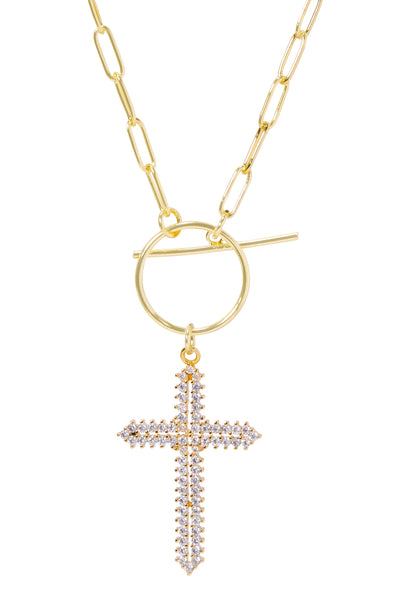 Austrian Crystal Cross Pendant Necklce - GF