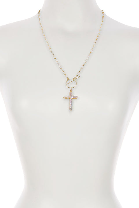 Austrian Crystal Cross Pendant Necklce - GF