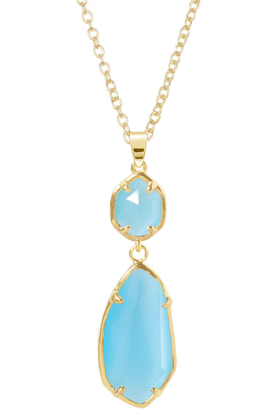Blue Cat's Eye Hanging Pendant Necklace - GF