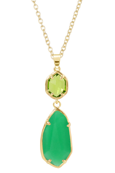 Green Chalcedony Crystal Hanging Pendant Necklace - GF