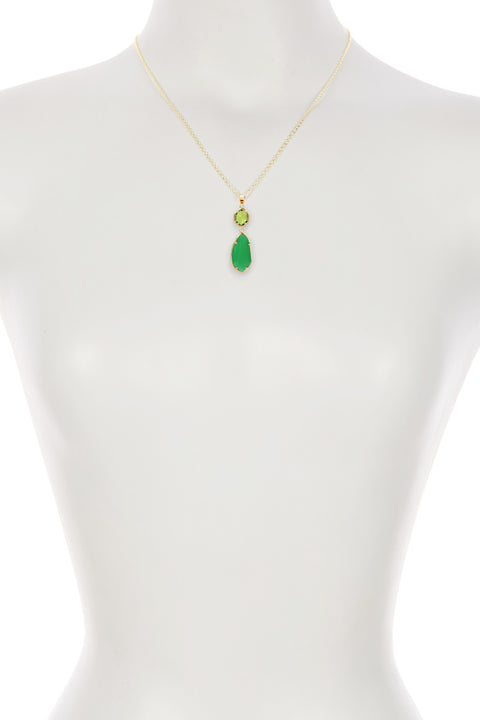 Green Chalcedony Crystal Hanging Pendant Necklace - GF