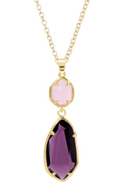 Lavender Crystal Hanging Pendant Necklace - GF