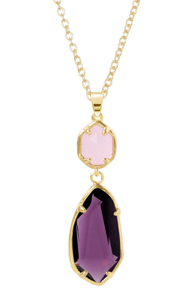 Lavender Crystal Hanging Pendant Necklace - GF