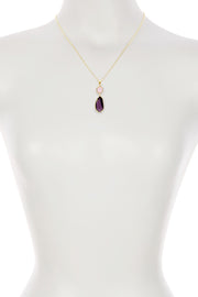 Lavender Crystal Hanging Pendant Necklace - GF