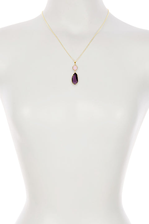 Lavender Crystal Hanging Pendant Necklace - GF