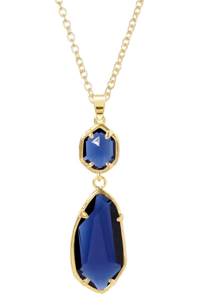 London Blue Crystal Hanging Pendant Necklace - GF