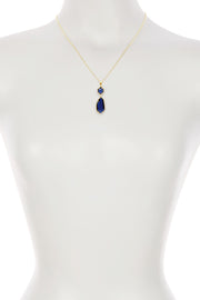 London Blue Crystal Hanging Pendant Necklace - GF