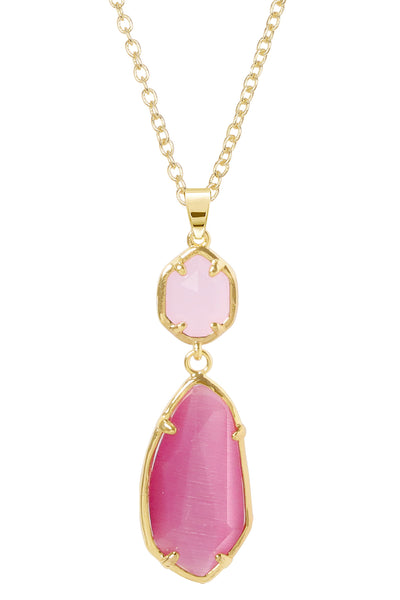 Pink Cat's Eye Hanging Pendant Necklace - GF