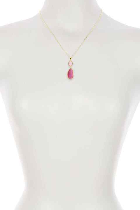 Pink Cat's Eye Hanging Pendant Necklace - GF