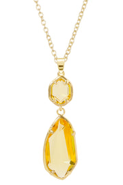 Yellow Crystal Hanging Pendant Necklace - GF
