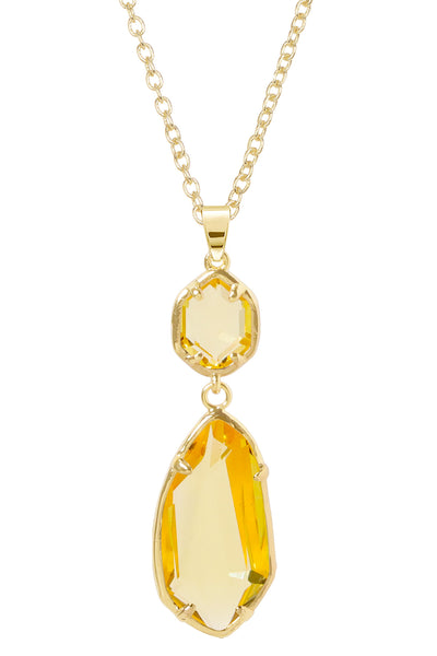Yellow Crystal Hanging Pendant Necklace - GF
