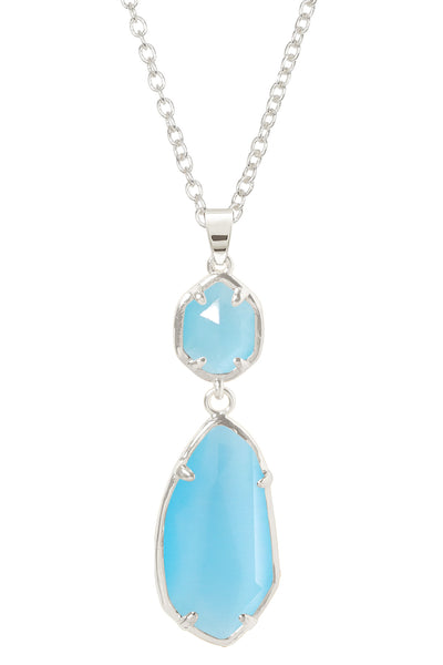 Blue Cat's Eye Hanging Pendant Necklace - SF